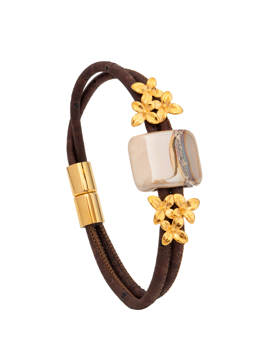 Introducing the IBERIS Cork Bracelet: where sustainable cork meets contemporary elegance. Lightweight, with a magnetic clasp for easy wear, adorned with floral motifs and ceramic stones. Stylish, eco-conscious jewelry.