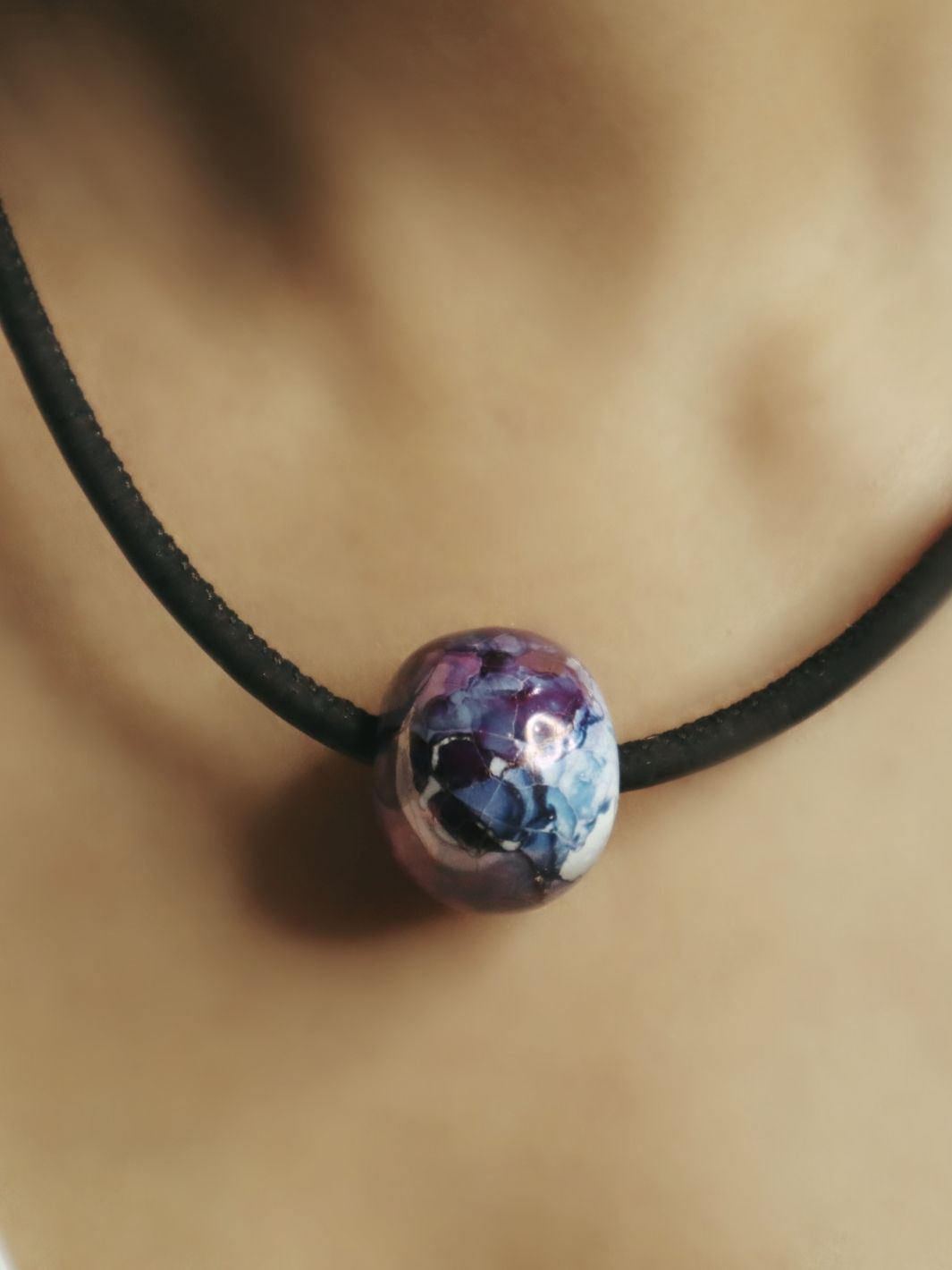 Gaia Necklace in Dark Brown Cork and Ceramic Bead